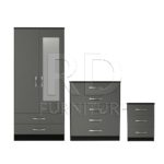 Classic HMO package – 2 door 2 drawer mirrored wardrobe set black and grey