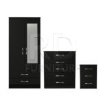 Classic HMO package – 2 door 2 drawer mirrored wardrobe set black