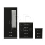 Classic HMO package – 2 door 2 drawer mirrored wardrobe set grey and black
