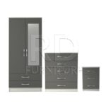 Classic HMO package – 2 door 2 drawer mirrored wardrobe set white and grey