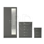 Classic HMO Package – 2 Door Mirrored Wardrobe Set grey