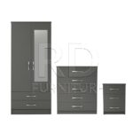 Classic HMO package – 2 door 2 drawer mirrored wardrobe set grey