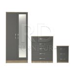 Classic HMO Package – 2 Door Mirrored Wardrobe Set oak and grey
