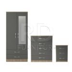 Classic HMO package – 2 door 2 drawer mirrored wardrobe set oak and grey