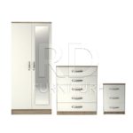 Classic HMO Package – 2 Door Mirrored Wardrobe Set oak and white