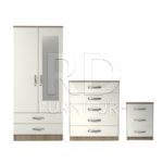 Classic HMO package – 2 door 2 drawer mirrored wardrobe set oak and white